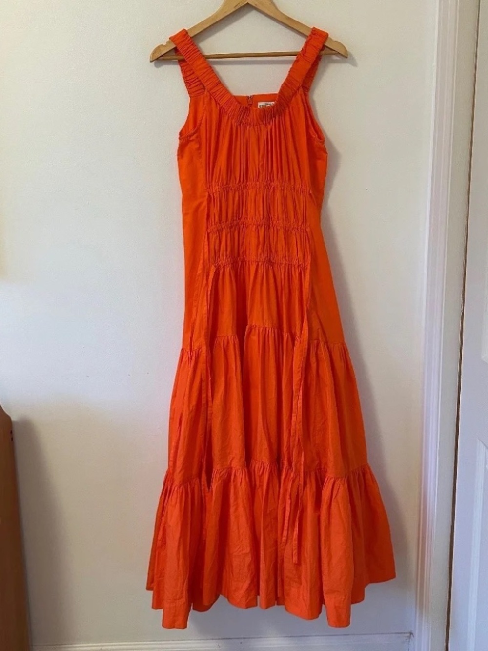 Eudon Choi Midi Ruched Tiered Cotton Orange Dress | Size 6